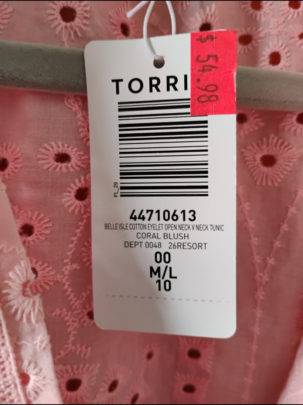 Belle Isle by Torrid Pink Eyelet V-Neck Blouse Sz 00 NWT - Picture 6 of 7